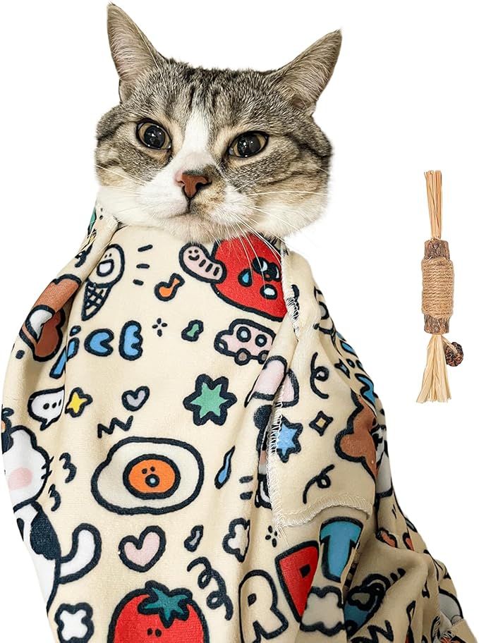 35.4" Cat Grooming Wrap,Self-Adherent Cat Wrap for Cutting Nails,Anti-Escape Cat Swaddle Wrap,Multifunctional Anti-Scratch Cat Restraint Wrap for Medicine,Nail Clipping,Ear Cleaning(Within 22lbs)