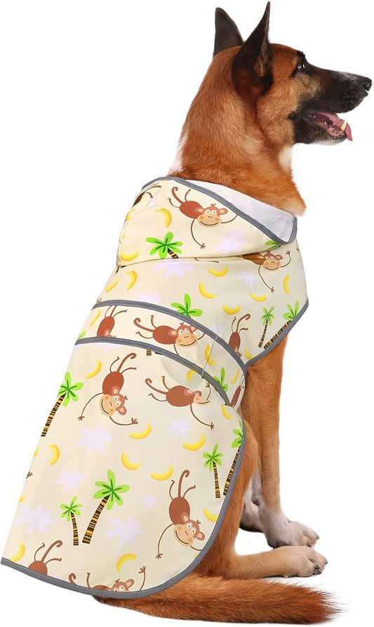 Dog Rain Coat for Large Dogs Waterproof Hooded Rain Jacket with Reflective Strips Leash Hole & Poncho Adjustable Fit (Monkey,XL)
