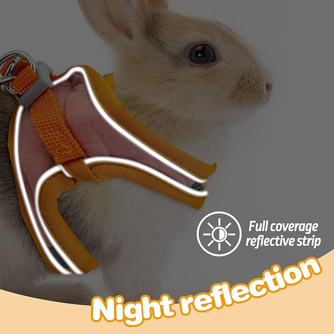 PINVNBY 2 Pack Bunny Hsrness and Leash Set Adjustable Rabbit Harness with Reflective Strips Double Buckle Pet Vest Eescape Proof for Small Rabbit Kitten Puppy Walks Accessories (Orange Pink, M)