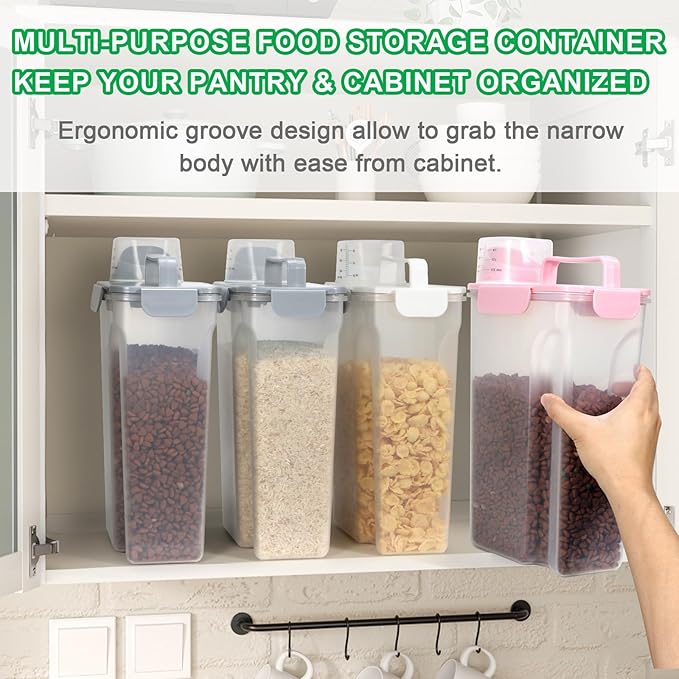 TBMax 2 Pack Cat Dog Food Storage Containers 10 to 14 Lbs, Portable Travel Pet Container Dispenser with Easy-Pouring Spout & Cup, Airtight Bird Seed Container Dog Treat Storage Bin -Pink