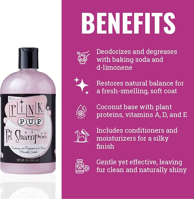 Kenic Pink Pup Deodorizing Dog Shampoo for Dogs Watermelon Scent Odor Control with Baking Soda D Limonene and Vitamins A D E Detergent Free Made in USA