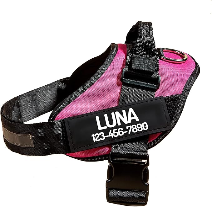 PawPawify Custom No Pull Dog Harness with Name and Phone Number, Heavy Duty Personalized Pet Vest to Prevent Tugging, Pulling, or Choking, Training and Walking (Pink, M (Chest 20-24in))