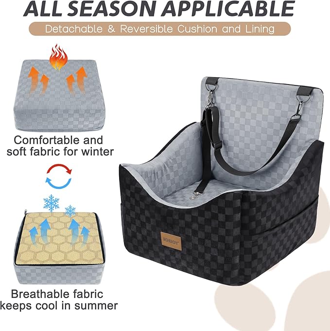 JOEJOY Elevated Dog Car Seat for Small/Medium Dogs up to 35 lbs, Memory Foam Pet Booster Seat with Detachable Washable Cover, Portable Travel-Safe Bed for Cars with Safety Belts and Storage Pockets