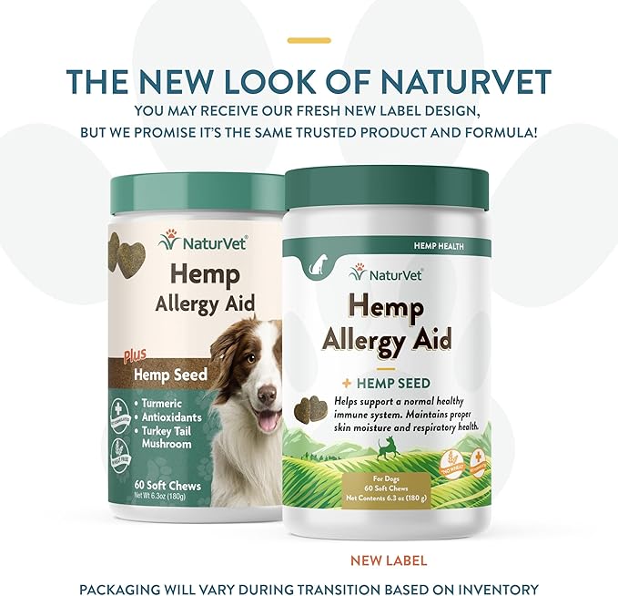 NaturVet Hemp Allergy Aid Supplement for Dogs, Hemp Seed, Antioxidants, Omegas, Dha & Epa for Healthy Skin & Respiratory Health, 60 Count