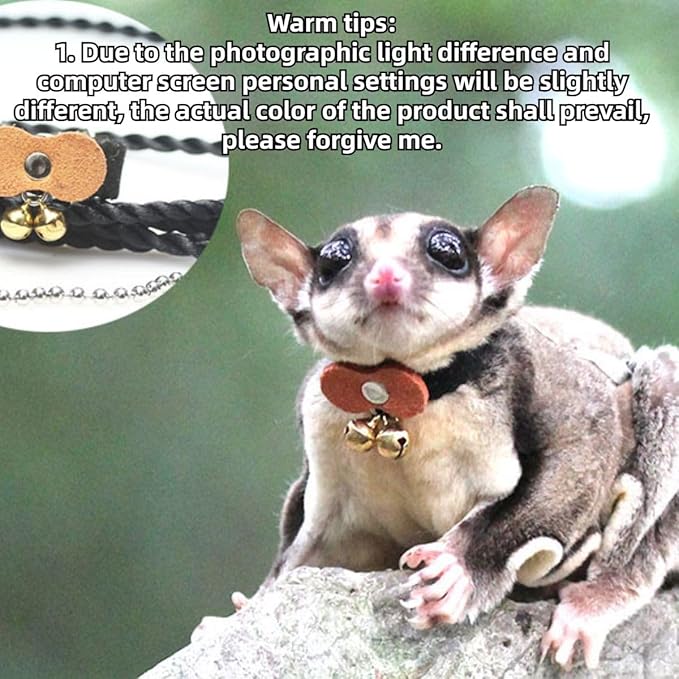 Sugar Glider Traction Rope Strap Anti-Biting Chain Rope, Small Animal Walking Collar Harness with Lead Leash for Hamster Gerbil Rat Mouse Ferret Chinchilla Squirrel (Black with Coffee)