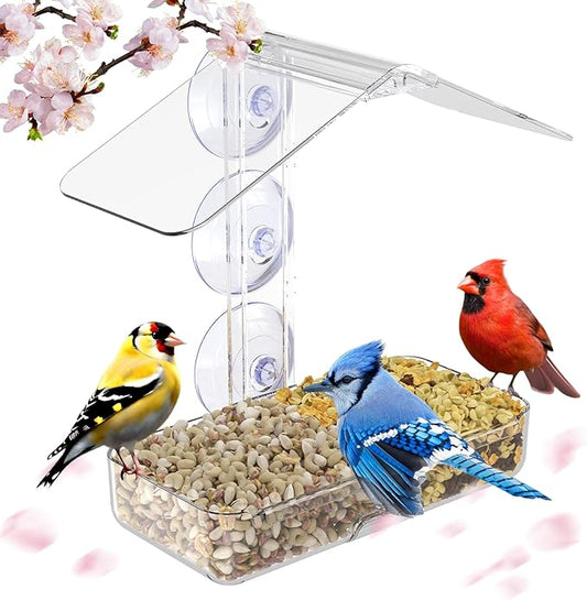 MrCrafts Window Bird Feeder with Strong Suction Cups, Clear Window Bird feeders for Viewing, Window Bird House, Bird Feeders for Outdoors Outside, Fits for Cardinals, Finches, Chickadees, Unique Gift