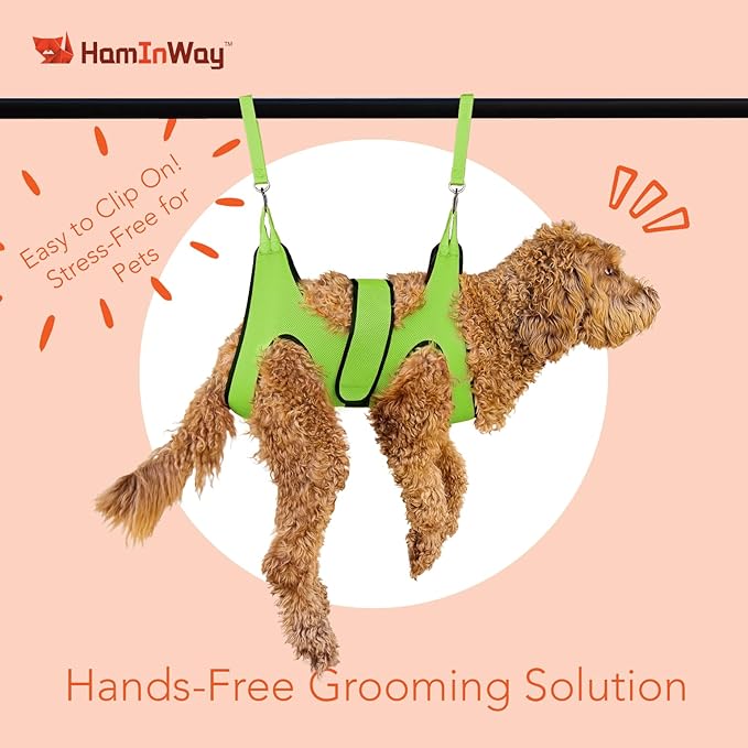 Haminway Pet Grooming Hammock – Large Dog Grooming Sling for Nail Trimming, Bathing & Ear/Eye Care – Green