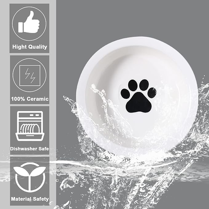 ZONEYILA Elevated Cat Bowls, Dog Bowl, Ceramic Raised Cat Food Water Bowl Set with Metal Stand for Indoor Cats Small Dog, Prevent Neck Pain,12 Ounces, Cute Paw Pattern