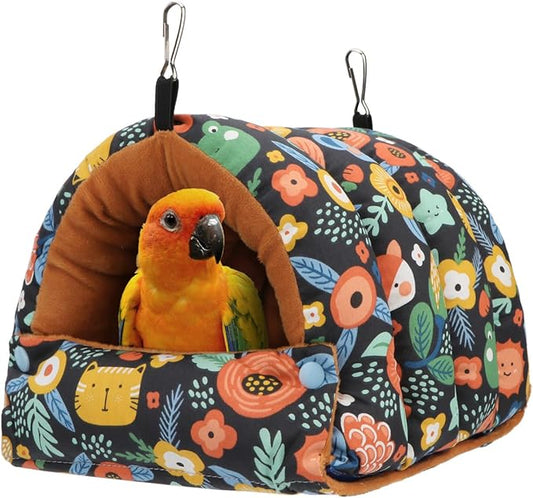 Wontee Bird Nest House Winter Warm Snuggle Hut Bird Bed Hanging Hammock for Parrots Budgies Parakeets Caique Senegal Cockatiels Conures (Large, Black)