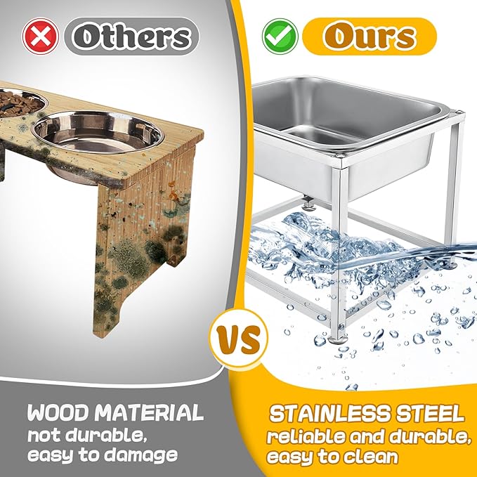 2 Gallons Large Elevated Dog Water Bowl - 11.5''H Durable Stainless Steel Raised Dog Bowl with Stand for Large Dogs, Easy to Clean and Assemble for Indoor Outdoor