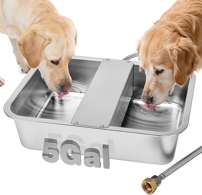 5 Gallon Automatic Dog Water Dispenser, Large Dog Water Bowl Dispenser for Outdoor, Stainless Steel Pet Bowl for Waterer Auto Fill Pet Waterer for Livestock Dogs Cats Chicken Fit 3/4'' GHT Faucet