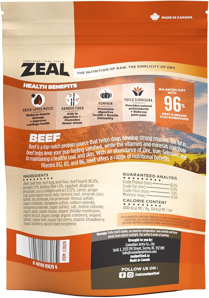 ZEAL Canada Air-Dried Beef Recipe for Dogs - High Protein, Natural Superfoods, Nutrient Rich, No Fillers, Grain Free, Complete & Balanced (Beef, 5 oz)