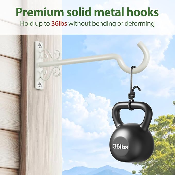 BOLITE Plant Hangers, 8 Inch Hanging Plant Brackets Outdoor or Indoor, Wall Hooks for Hanging Hummingbird Feeders, Bird Feeders, Planters, Lanterns, Wind Chimes, String Lights, 2 Pack, Retro White