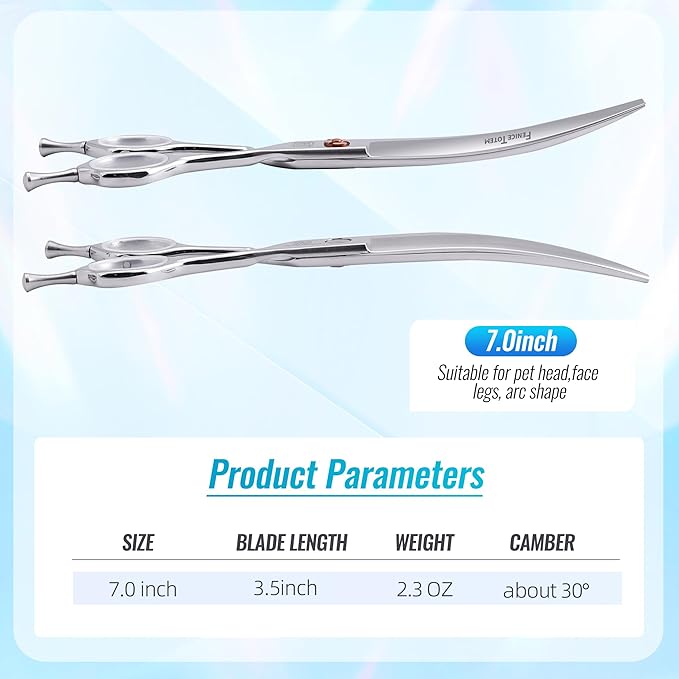 Dog Grooming Scissors: 7.0 inch Curved Pet Shears Made Of Japanese 440C Advanced Stainless Steel Professional Grooming Scissors for Dogs Cats and Other Pets