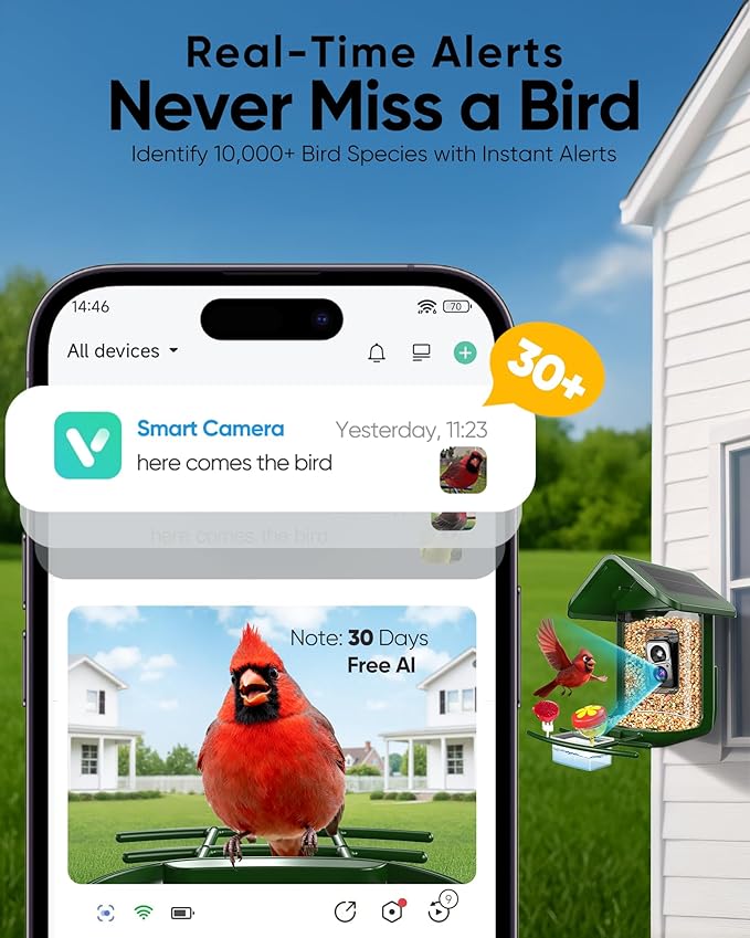 Bird Feeder with Camera Solar Powered - Smart Bird Feeder Camera 2K HD Live Stream, 5MP Photos, AI Identification for Backyard, 2.4Lb Large Capacity, Gifts for Mom Dad