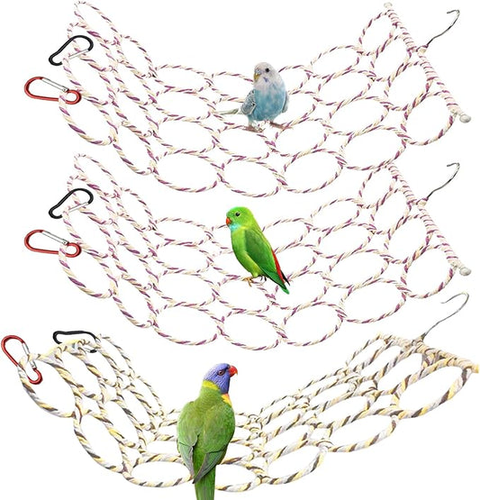 BNOSDM 3 Packs Bird Hemp Rope Net Swing Climbing Rope Net for Birds Parrot Ladder Macaw Hanging Hammock Activity Toy for Rats Parakeet Cockatiel Cockatoo Conure African Grey Budgie