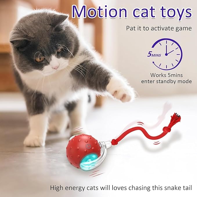 Interactive Cat Toys Ball for Indoor Cats Fast Rolling on Carpet, Chirping & Motion Activate Cat Toys