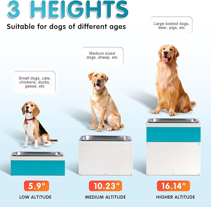 3Gal Elevated Dog Bowls with Storage Large Breed,Raised Dog Bowl Stand 38L Pet Food Toy Storage Container Stainless Steel Water Bowl Feeder 3 Adjust Heights Feeding Station (L)