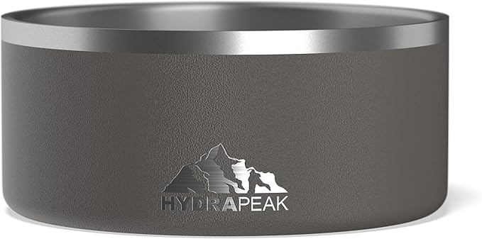 Hydrapeak Dog Bowl; Non Slip Stainless Steel; Water and Food Dish; Large Sized and Small Dogs; 32oz 64oz; Multiple Sizes | 8 Cup | Graphite