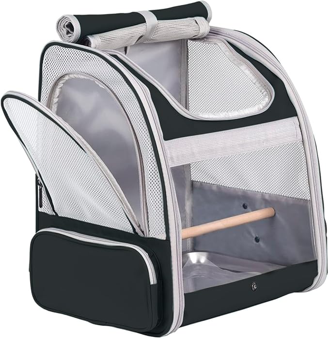 Bird Backpack Carrier with Stand Perch, Bird Travel Backpack for Hiking, Airline Approved Green Bird Backpack