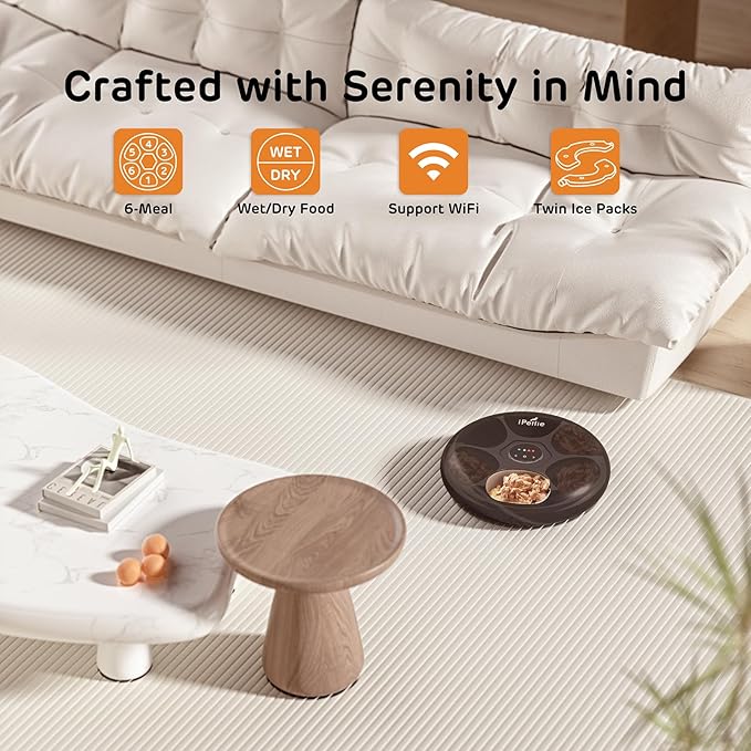 iPettie Donut Frost WiFi 6 Meal Automatic Cat Food Dispenser with App Control, Dry & Wet Food Automatic Cat Feeder, Smart Dog Feeder with Two Ice Packs, Programmable Timer