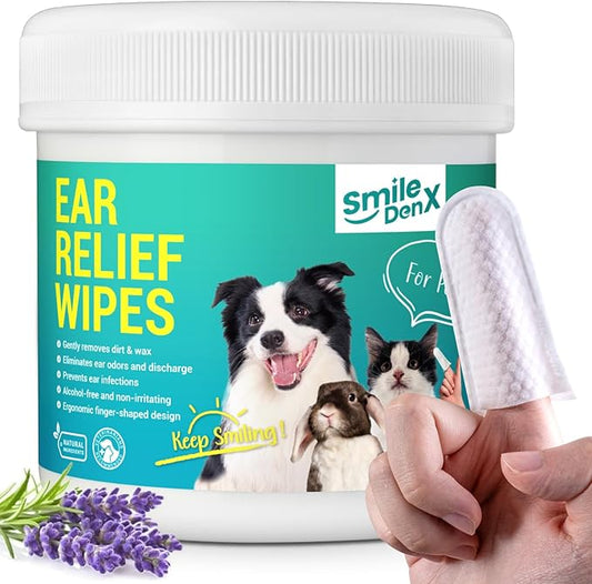 Dog Ear Cleaner Wipes - Dog Ear Infection Treatment Fast Relief from Ear Itching and Inflammation, Cat Ear Wipes Gently Remove Ear Wax Debris and Smelly (50 Pcs, Lavender)