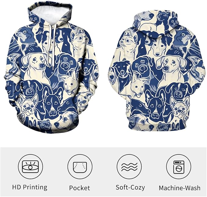 Unisex Adults 3D Dog Cat Printed Hoodies for Men Women Pullover Novelty Sweatshirts with Pockets