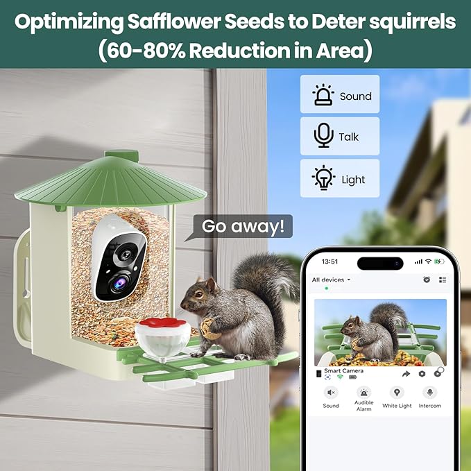 SOLIOM Smart Bird Feeder with Camera with Solar Panel - 2K HD Live View, AI Bird Identifier, Birds Arrival Alerts, DIY Birdseed Add-on, 2.4G WiFi- Wireless Outdoor Gift for Birdlovers