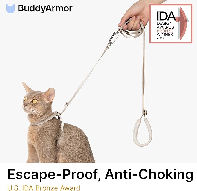 Cat Harness and Leash Set, Lightweight Escape Proof Cat Harness Leash with Padded Handle, Adjustable Cat Leash and Harness for Kitten Small Large Cats Walking Training (Linen, M)