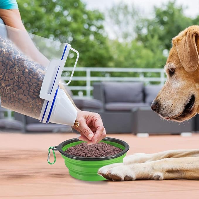 Rocutus Pet Food Storage Container,Portable Cat Dog Food Container With Measuring Cup,4 Seal Buckles Food Dispenser for Regular Food,Dogs, Cats, Birds (White Blue)