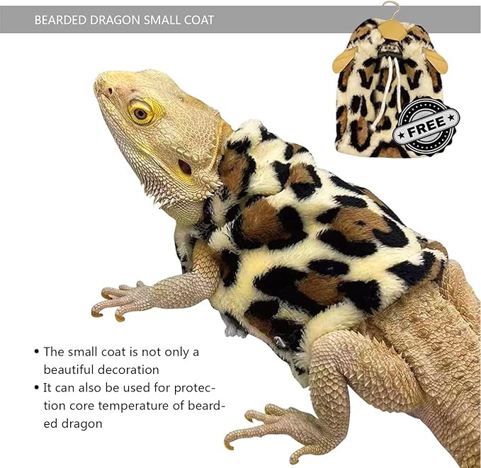Bearded Dragon Leash and Harness Set, Beardie Carrier, Lizard Adjustable Harness with Leather Wings and Sling Bag, Reptile Small Pet Backpack Batwing Accessories (Leopard Pattern)