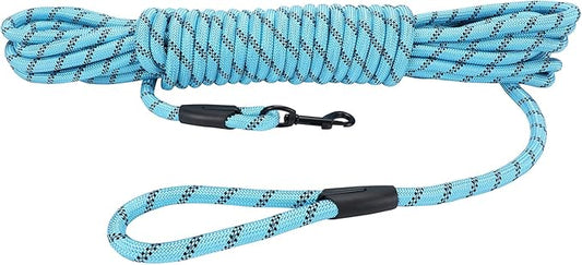 Long Dog Leash for Training 15Ft-Reflective Nylon Rope with Swivel Hook-Recall Agility Lead for Large Small Medium Dogs Outside Walking Hiking-Sky Blue Diam 1/2"