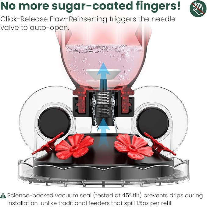 MrCrafts 2Pcs Window Hummingbird Feeder 16oz - Attract 8X More Hummingbirds with Red Diamond-Textured Glass, Ideal for Attracting Wild Birds Outdoor, Bird Watching Gift for Women & Nature Lovers