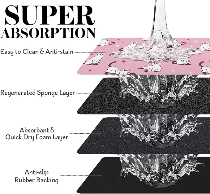 Halloween Dog Food Mats for Floors Pink, Absorbent Dog Bowl Mat for Food and Water, Quick Dry Pet Cat Food Mat Non-Slip Pet Supplies