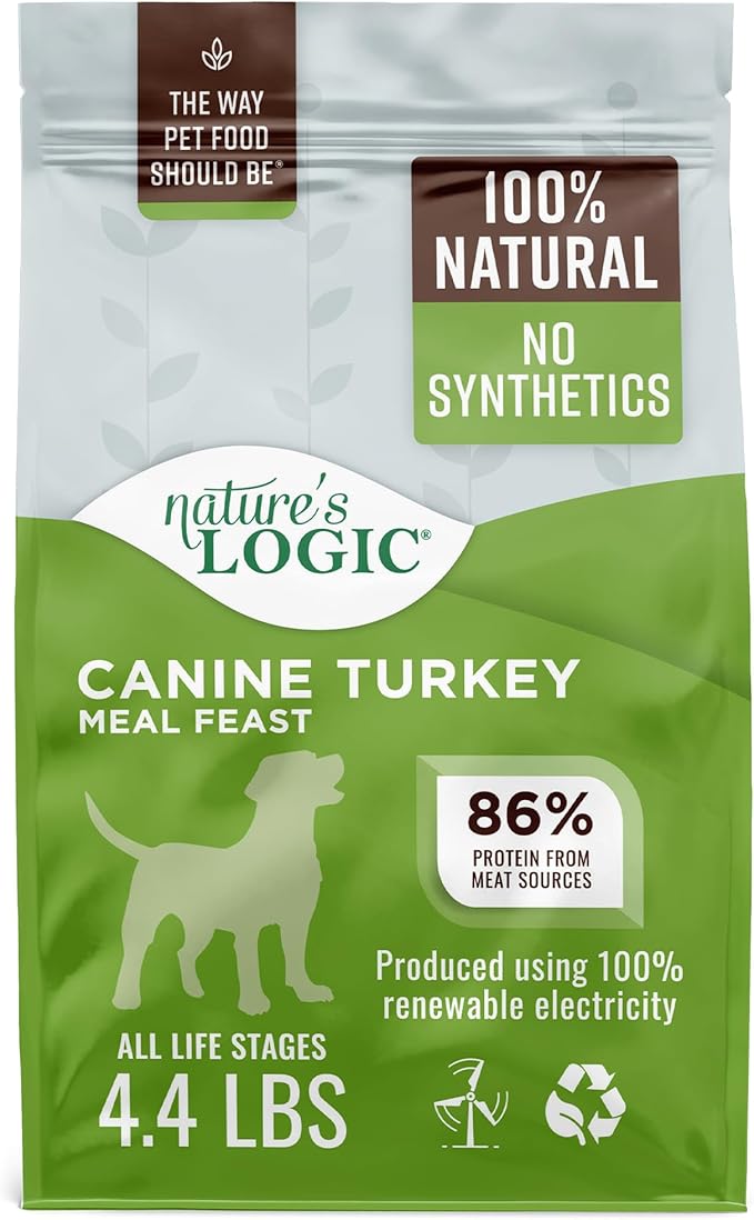 NATURE'S LOGIC Dry Dog Food - 100% Natural - No Synthetics - for All Ages, Sizes, Breeds - Free from Common Allergens, High Protein - Turkey Meal Feast, 4.4lbs