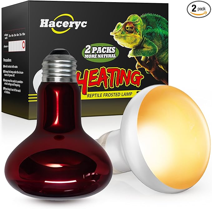 Reptile Heat Lamp, 2 Pack 100W Daylight Basking Light Bulb & Infrared Heat Lamp, Amphibians Basking Heat Lamp Bulbs, UVA Daylight Light for Reptiles, Bearded Dragon, Lizard