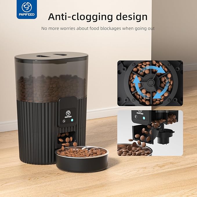 PAPIFEED Automatic Cat Feeder 3.5L/15 Cup 2.4G Bluetooth Pet Feeder for Dog Work with Alexa & Echo Timed Cat Food Dispenser for Remote Feeding with Stainless Steel Bowl up to 10 Meals Per Day with APP