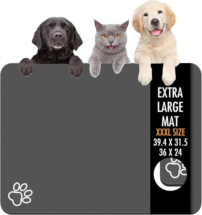 Dog Food Mat, 39.4"x31.5" Largest Absorbent Dog Mat for Food and Water, Non Skid Cat Bowl Mat, No Stains Quick Dry for Pet Water Dispenser Pet Supplies for Messy Drinkers