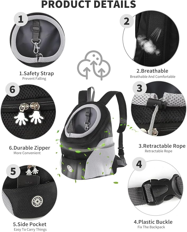 Pet Carrier Backpack,Breathable Dog Backpack Carrier with Adjustable Straps,Side Storage Pockets,Dog Head-Out Backpacks with Safety Belt,Puppy Front and Back Carriers for Small Dogs Cats