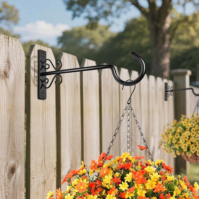 BOLITE Plant Hangers, 10 Inch Hanging Plant Brackets Outdoors or Indoors, Wall Hooks for Hanging Hummingbird Feeders, Bird Feeders, Planters, Lanterns, Wind Chimes, String Lights, 2 Pack, Black