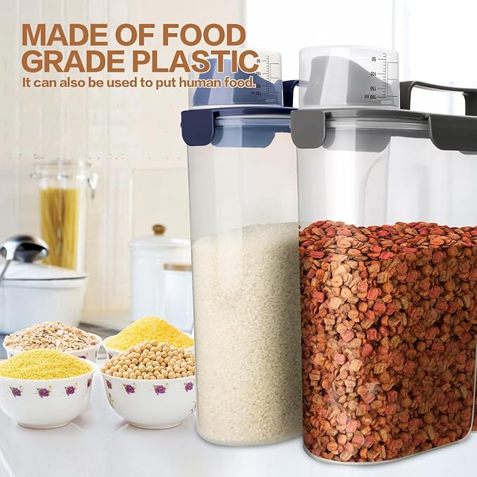 Dog Food Storage Container, 5-7 Lbs Airtight Pet Food Container, Cat food Container Dispenser with Portable Handle, Pouring Spout and a Collapsible bowl for Dogs Cats Navy Blue/6Qt