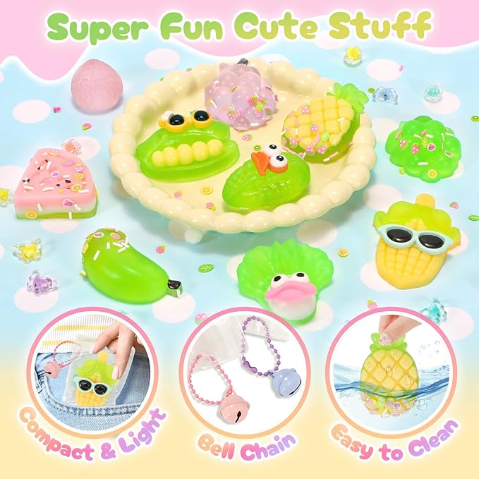 Squeeze Squishy Toys for Kids, 12Pcs Fruit Vegetables Sensory Fidget Toys, Easter Egg Fillers Party Favors Treasure Box Toys for Classroom Stress Relief Gifts Travel Cute Stuff for Boys Girls