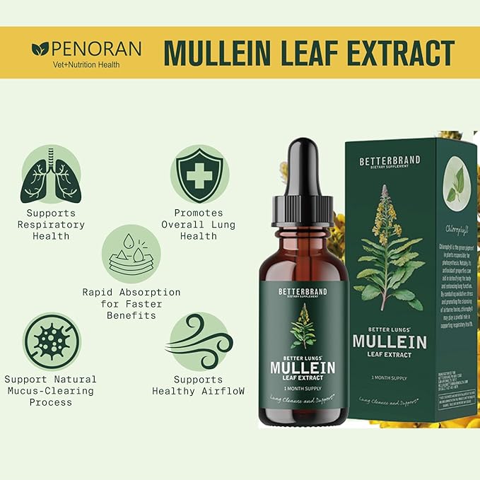 Pet Mullein Leaf Extract Drops for Dogs & Cats Hoarseness, Cough, Easy Breathing, Lung Cleanse and Support, Better Lungs, Soothes Throat Discomfort - ﻿100% Natural and Efficient ﻿ ﻿