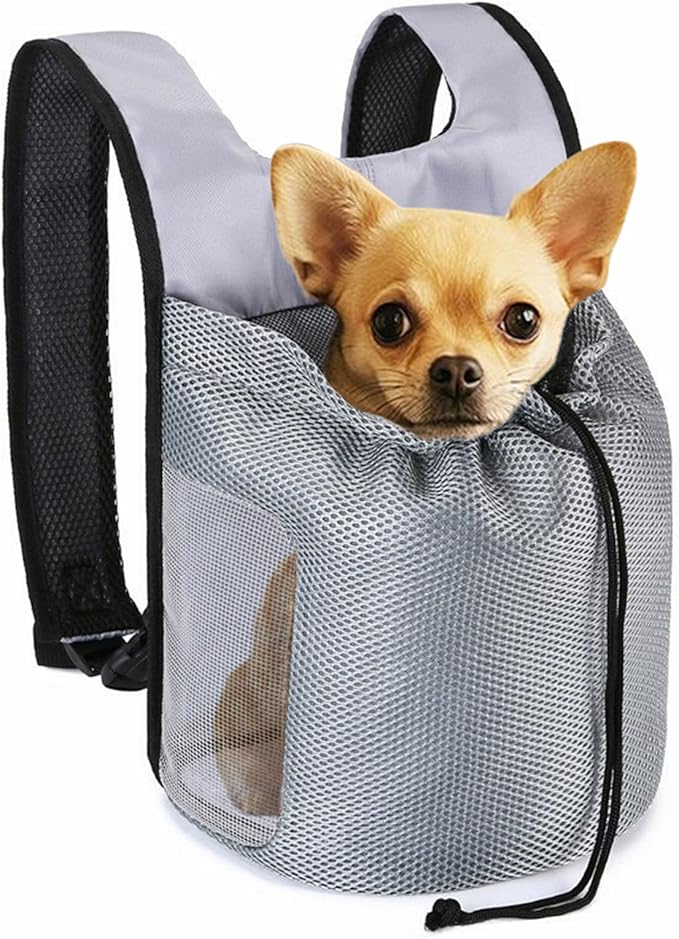 Dog Front Carrier Backpack,Ventilated Mesh Puppy Back Pack with Safety Belt,Adjustable Breathable Pet Carrier for Small Dogs Cats,Lightweight Doggy Backpack for Hiking Cycling Outdoor