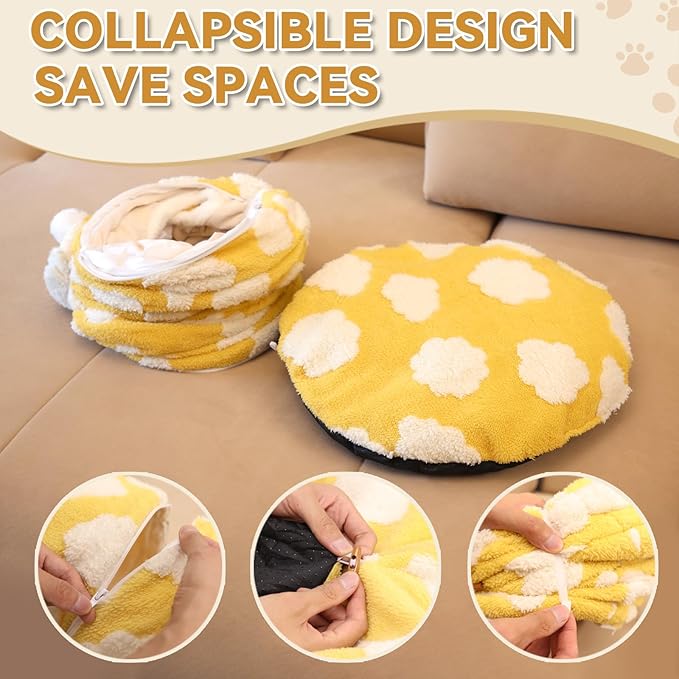 Donut Cat Tunnel Bed with 4 Peekaboo Holes, Multi-Cat Play Tube & Cozy Cave, Plush Indoor Kitten Toy Tent, Machine Washable and Collapsible