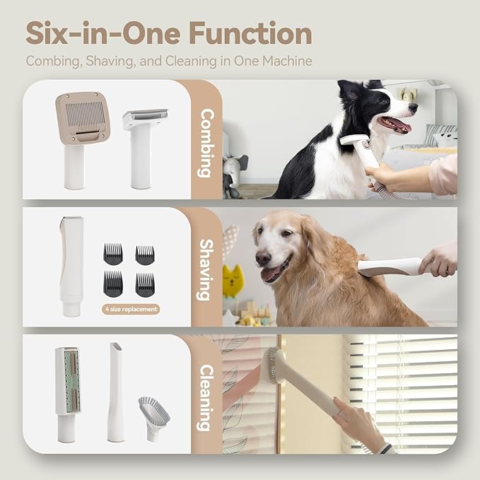 Redroad Dog Grooming Kit 16000Pa,Electric Clippers,Professional Pet Grooming Vacuum with 6 Pet Tools for for Dog and Cat, Vacuum Suction 99% Dog Cat Hair, P17