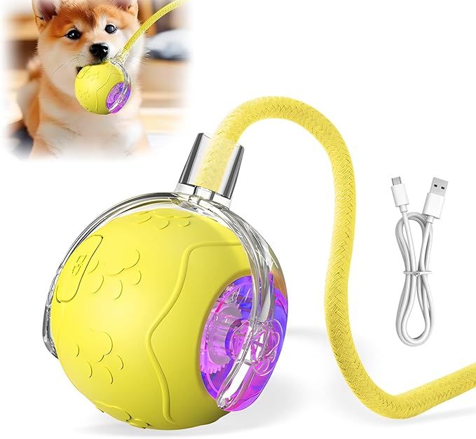 Interactive Cat Toys Ball for Indoor Cats, 2025 Newly Upgraded Automatic Rolling Balls, Moving Cat Ball with Elastic Mesh Tail, Kitten Toys for for Bored Indoor Adult Cats/Dog (Yellow)