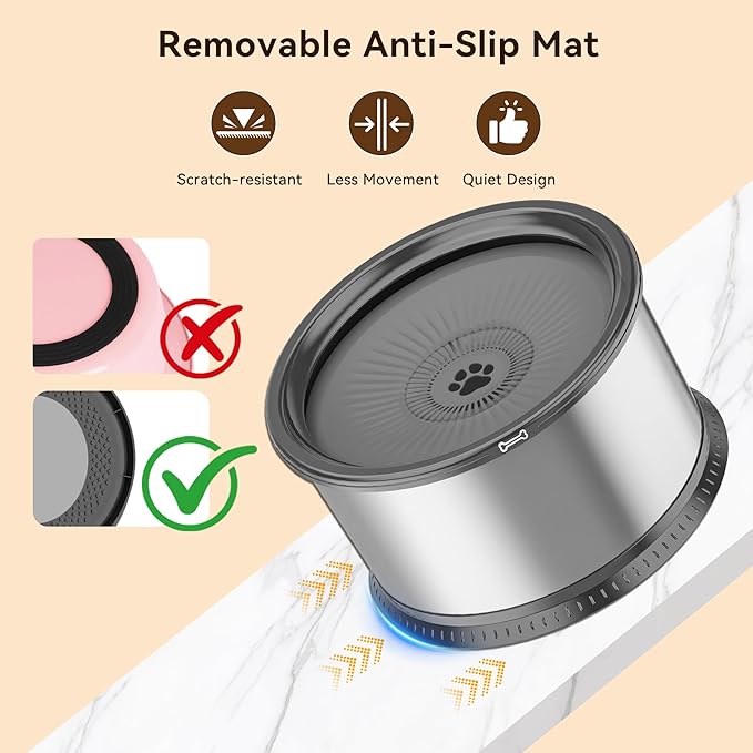 2PCS Dog Water Bowls for Multiple Pets, 4.5L/152oz No Spill Stainless Steel Slow Drinking Water Bowls with Anti-Slip Mat, Splash Proof Pet Bowl for Sloppy Messy Drinkers, Medium Large Dogs