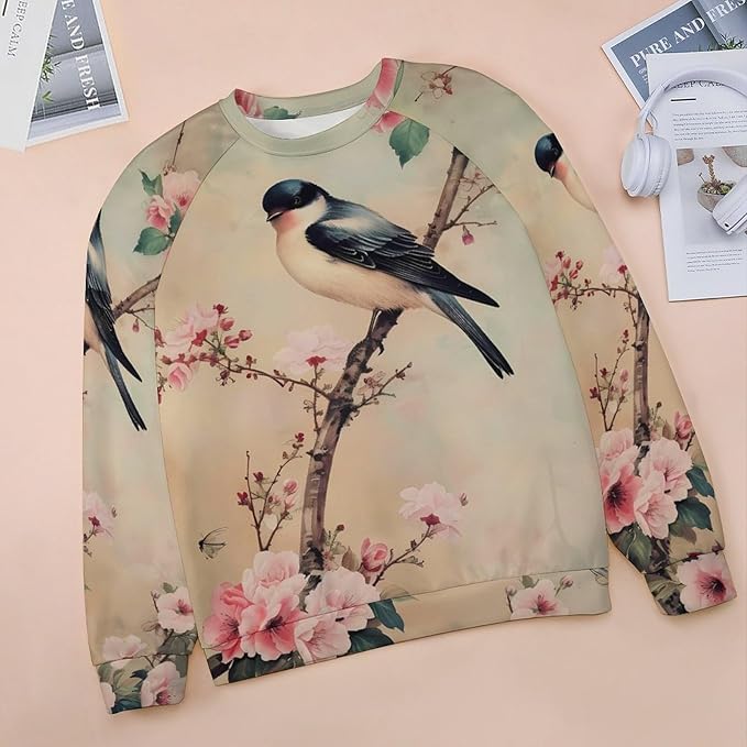 Womens Long Sleeve Tops Y2k Japanese Art Print Sweatshirts Fall Pullover for Women Crewneck Vintage Shirts Boho Tops