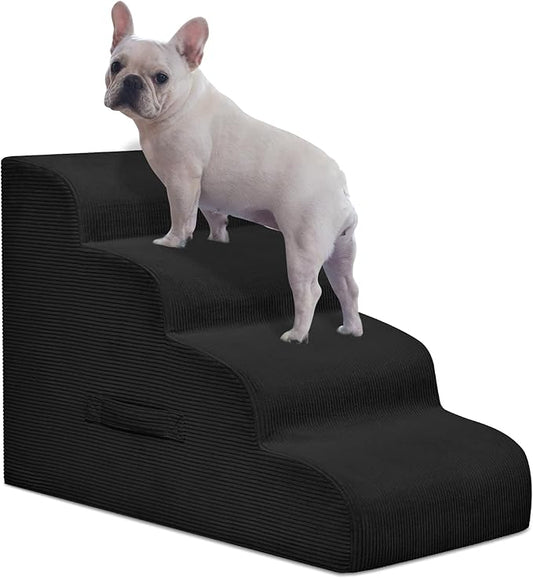 Dog Steps for Small Dogs, 4-Step Pet Ramp Stairs for High Beds and Sofa, Non-Slip Pet Stairs for Small Dogs and Cats, Removable and Easy to Clean Cover, Black